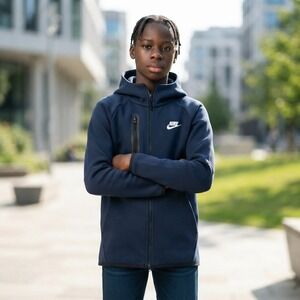 Nike Mens Full Zip Hoodie Navy Blue Tech Style Bonded Pocket RN139747 Size M